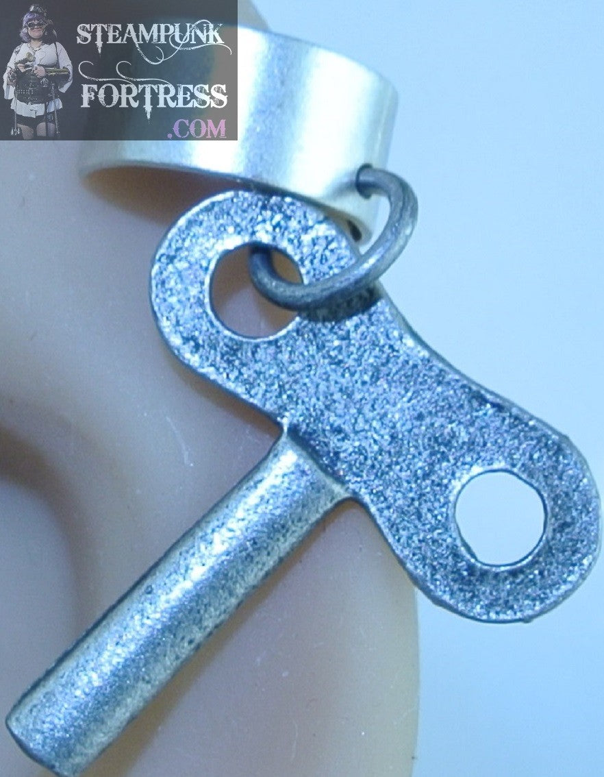 CUFF SILVER KEY 2 HOLE PLAIN EAR CUFF NON PIERCED NON PIERCING STARR WILDE STEAMPUNK FORTRESS