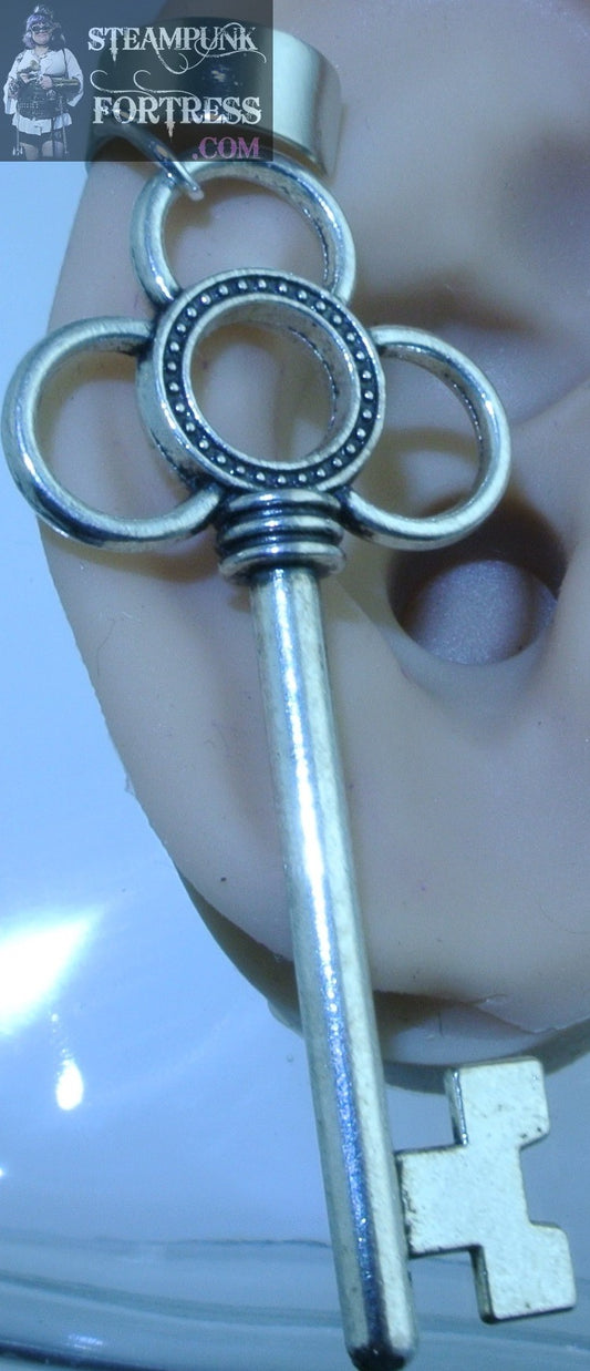 CUFF SILVER KEY 3 CIRCLES EAR CUFF NON PIERCED NON PIERCING STARR WILDE STEAMPUNK FORTRESS