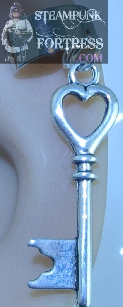 CUFF SILVER KEY THIN HEART TOP EAR CUFF NON PIERCED NON PIERCING STARR WILDE STEAMPUNK FORTRESS