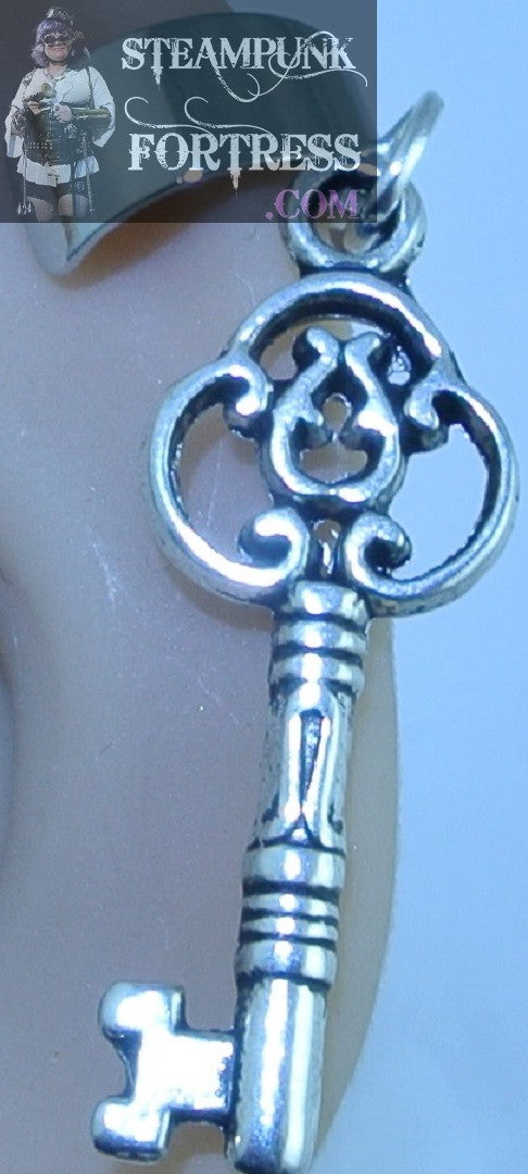 CUFF SILVER KEY TRIDENT LONG OVALS TOP EAR CUFF NON PIERCED NON PIERCING STARR WILDE STEAMPUNK FORTRESS