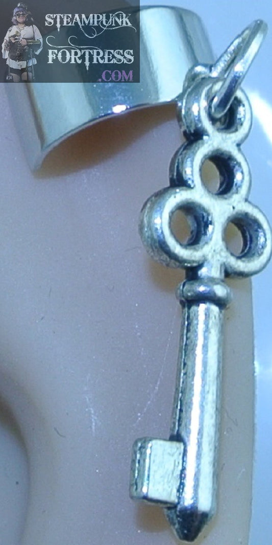 CUFF SILVER KEY SMALL TRIDENT 3 HOLE EAR CUFF NON PIERCED NON PIERCING STARR WILDE STEAMPUNK FORTRESS