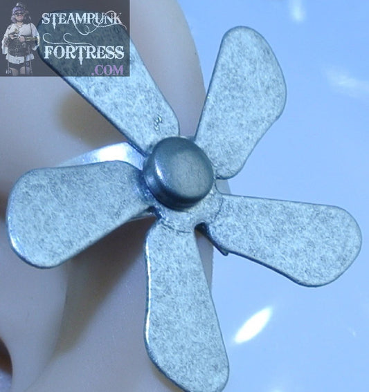 CUFF SILVER PROPELLER MATTE 5 ARM KINETIC SPINNING SPINS EAR CUFF NON PIERCED NON PIERCING STARR WILDE STEAMPUNK FORTRESS