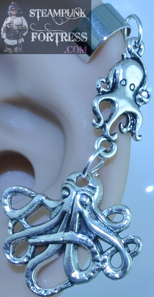 CUFF SILVER OCTOPUS MEDIUM TINY LINK EAR CUFF ARIEL UNDER THE SEA COSPLAY COSTUME HALLOWEEN NON PIERCED NON PIERCING STARR WILDE STEAMPUNK FORTRESS