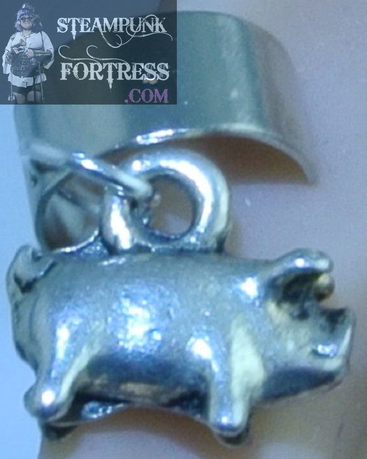 CUFF SILVER PIG PIGLET EAR CUFF NON PIERCED NON PIERCING STARR WILDE STEAMPUNK FORTRESS