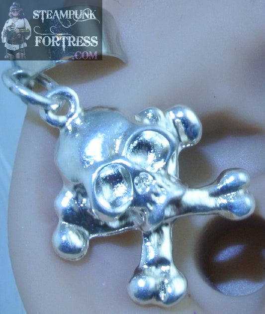 CUFF SILVER SKULL CROSSBONES EAR CUFF PIRATE HALLOWEEN NON PIERCED NON PIERCING STARR WILDE STEAMPUNK FORTRESS