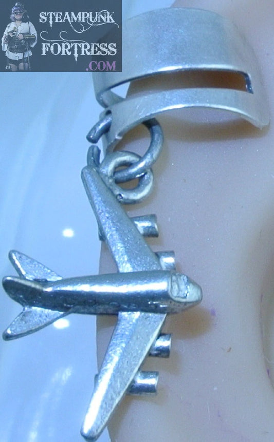 CUFF SILVER SPLIT AIRPLANE BOMBER EAR CUFF NON PIERCED NON PIERCING STARR WILDE STEAMPUNK FORTRESS