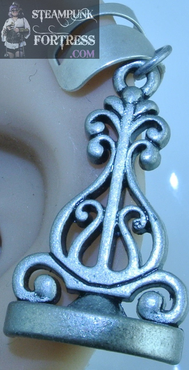 CUFF SILVER SPLIT CHESS PIECE FILIGREE EAR CUFF PAWN QUEEN QUEEN'S GAMBIT NON PIERCED NON PIERCING STARR WILDE STEAMPUNK FORTRESS