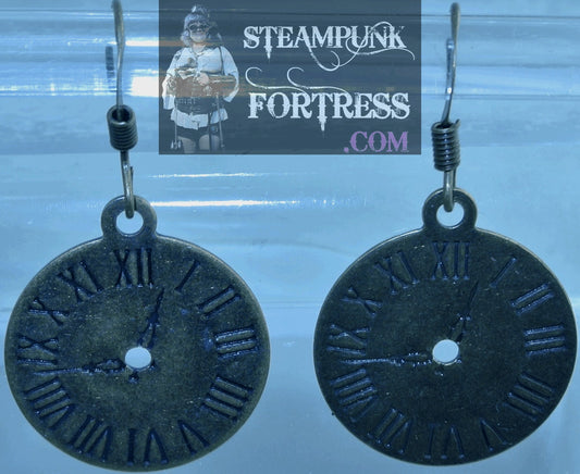 BRASS CLOCK FACE ROUND WATCH DIAL STAMPED PIERCED EARRINGS STARR WILDE STEAMPUNK FORTRESS