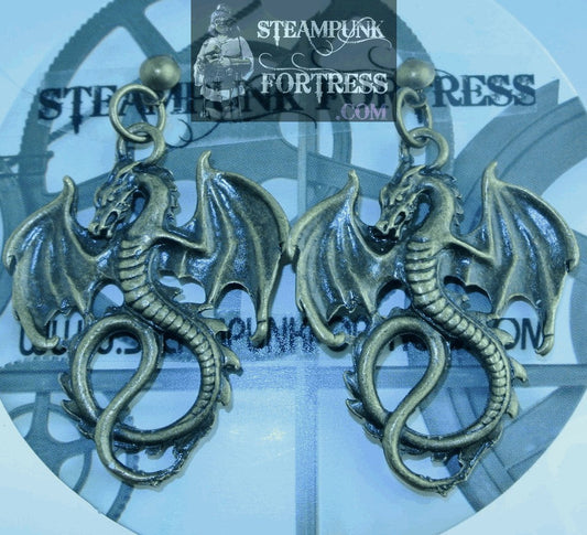 BRASS DRAGONS FLYING STUDS PIERCED EARRINGS GAME OF THRONES HOBBIT STARR WILDE STEAMPUNK FORTRESS