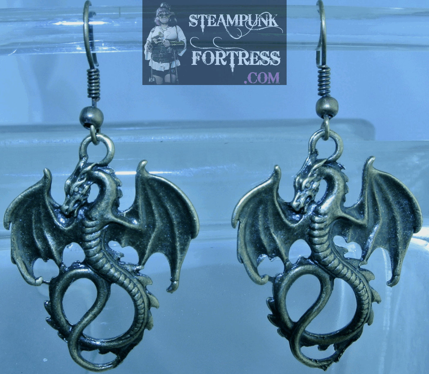 BRASS DRAGONS FLYING PIERCED EARRINGS GAME OF THRONES HOBBIT STARR WILDE STEAMPUNK FORTRESS