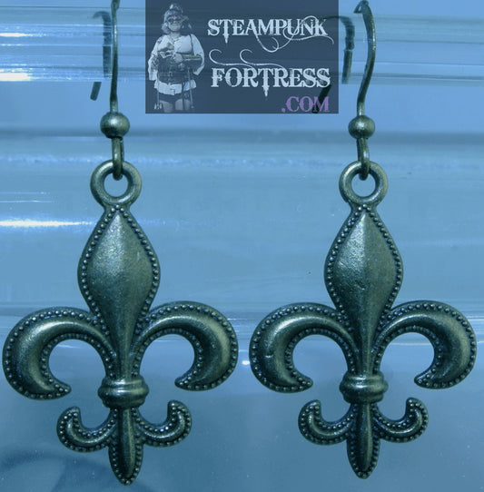 BRASS FLEUR DE LIS PIERCED EARRINGS OUTLANDER STARR WILDE STEAMPUNK FORTRESS