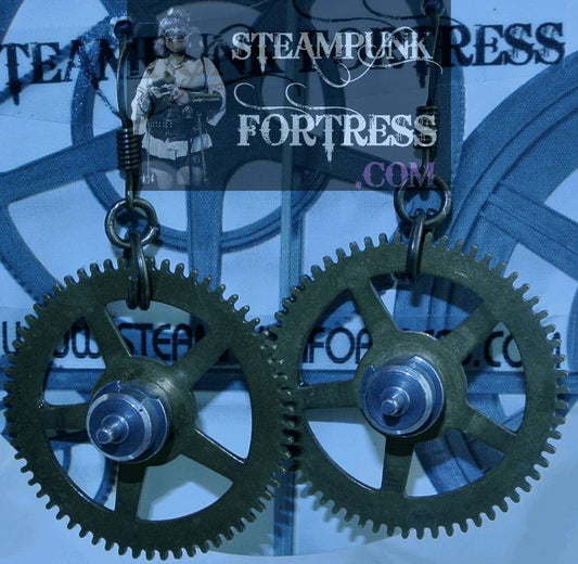 BRASS GEARS AUTHENTIC THICK  1" GENUINE WATCH CLOCK PIERCED EARRINGS STARR WILDE STEAMPUNK FORTRESS