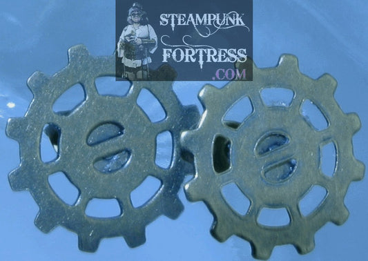 BRASS GEARS SPOKE WATCH CLOCK STUDS PIERCED EARRINGS STARR WILDE STEAMPUNK FORTRESS