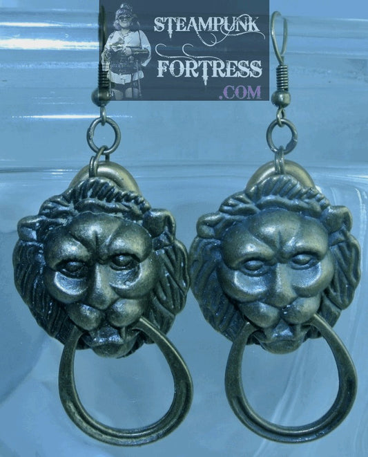 BRASS LION DOOR KNOCKERS LARGE PIERCED EARRINGS STARR WILDE STEAMPUNK FORTRESS GAME OF THRONES CHRONICLES OF NARNIA ASLAN