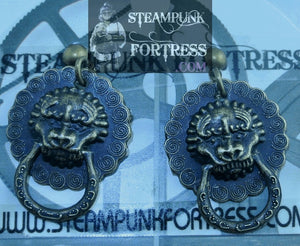 BRASS LION DOOR KNOCKERS SMALL STUDS PIERCED EARRINGS STARR WILDE STEAMPUNK GAME OF THRONES CHRONICLES OF NARNIA ASLAN
