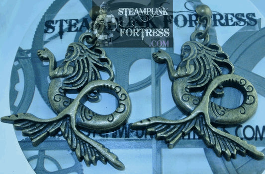 BRASS MERMAIDS STUDS PIERCED EARRINGS ARIEL UNDER THE SEA COSPLAY COSTUME STARR WILDE STEAMPUNK FORTRESSS