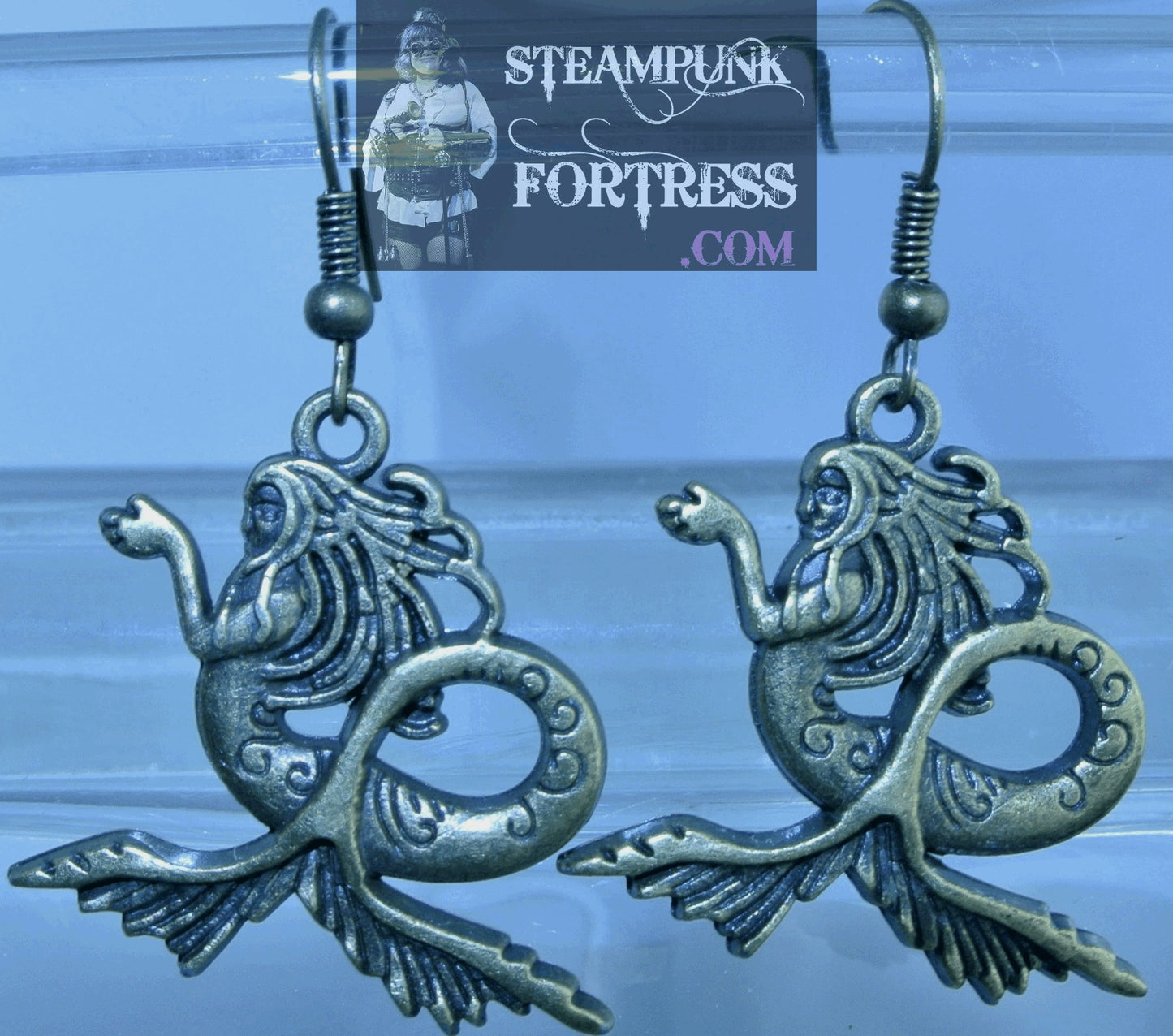 BRASS MERMAIDS PIERCED EARRINGS UNDER THE SEA ARIEL COSPLAY COSTUME STARR WILDE STEAMPUNK FORTRESS