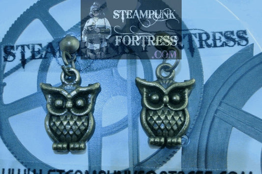 BRASS OWLS STUDS PIERCED EARRINGS HARRY POTTER STARR WILDE STEAMPUNK FORTRESS