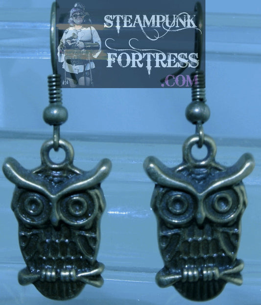 BRASS OWLS PIERCED EARRINGS HARRY POTTER STARR WILDE STEAMPUNK FORTRESS