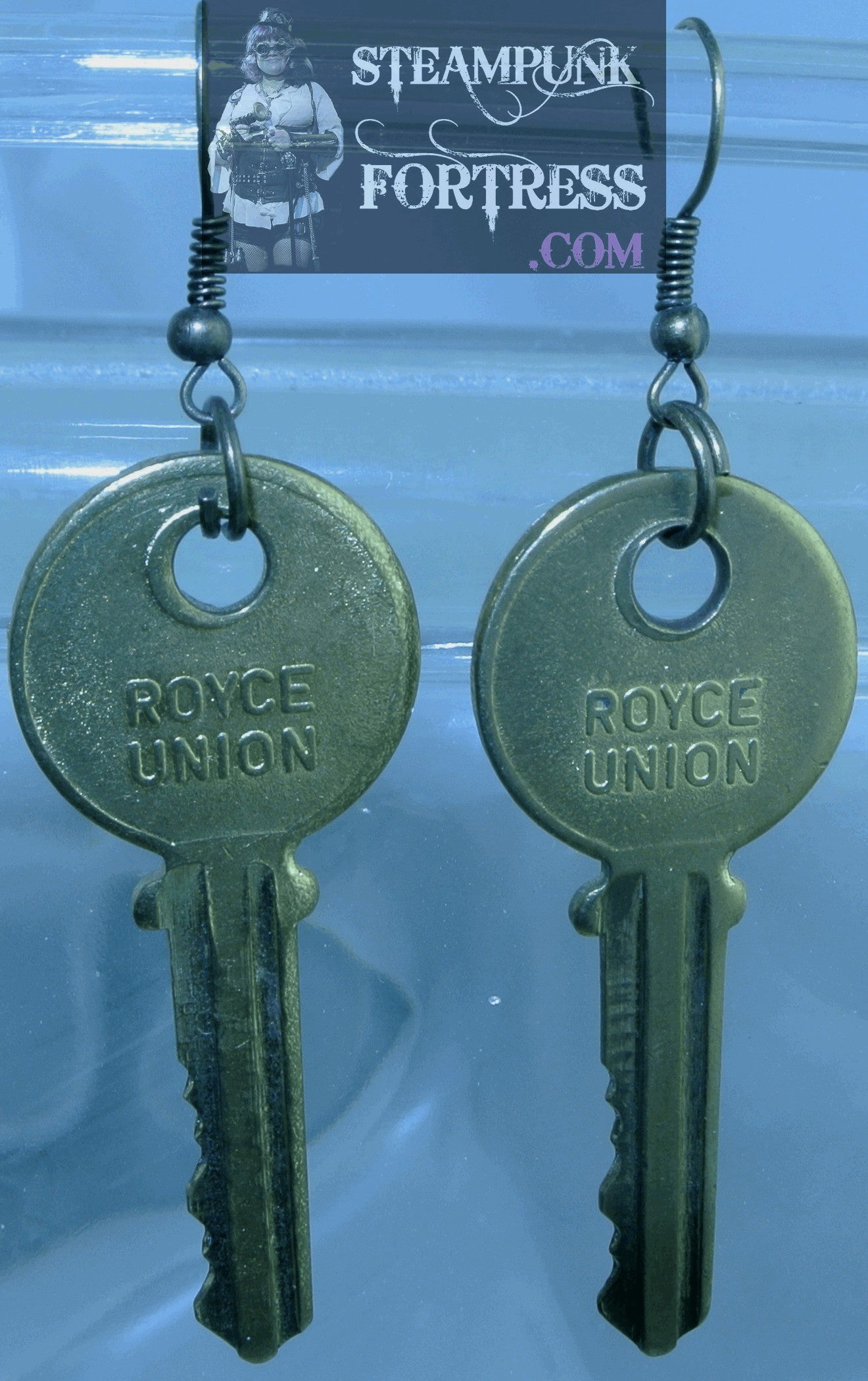 BRASS KEYS ROYCE UNION GENUINE VINTAGE BICYCLE PADLOCK REAL PIERCED EARRINGS STARR WILDE STEAMPUNK FORTRESS