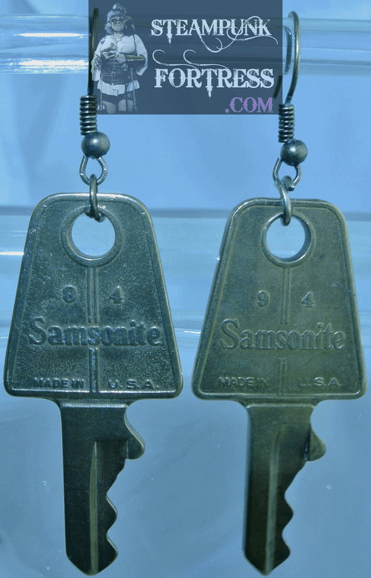 BRASS KEYS SAMSONITE LUGGAGE VINTAGE REAL GENUINE PIERCED EARRINGS STARR WILDE STEAMPUNK FORTRESS