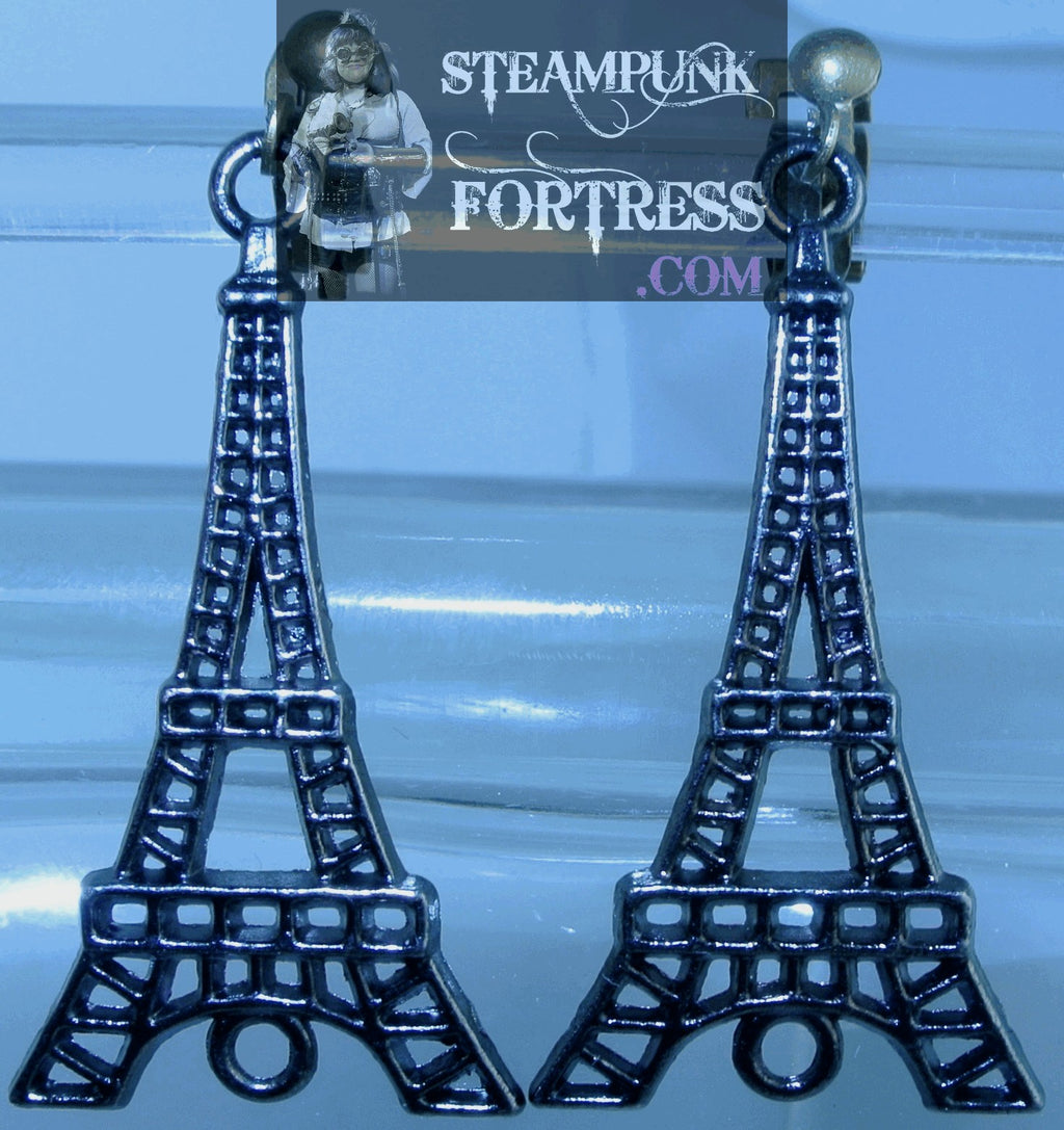 CLIPS BRASS EIFFEL TOWER CLIP ON EARRINGS FRENCH FRANCE PARIS STARR WILDE STEAMPUNK FORTRESS