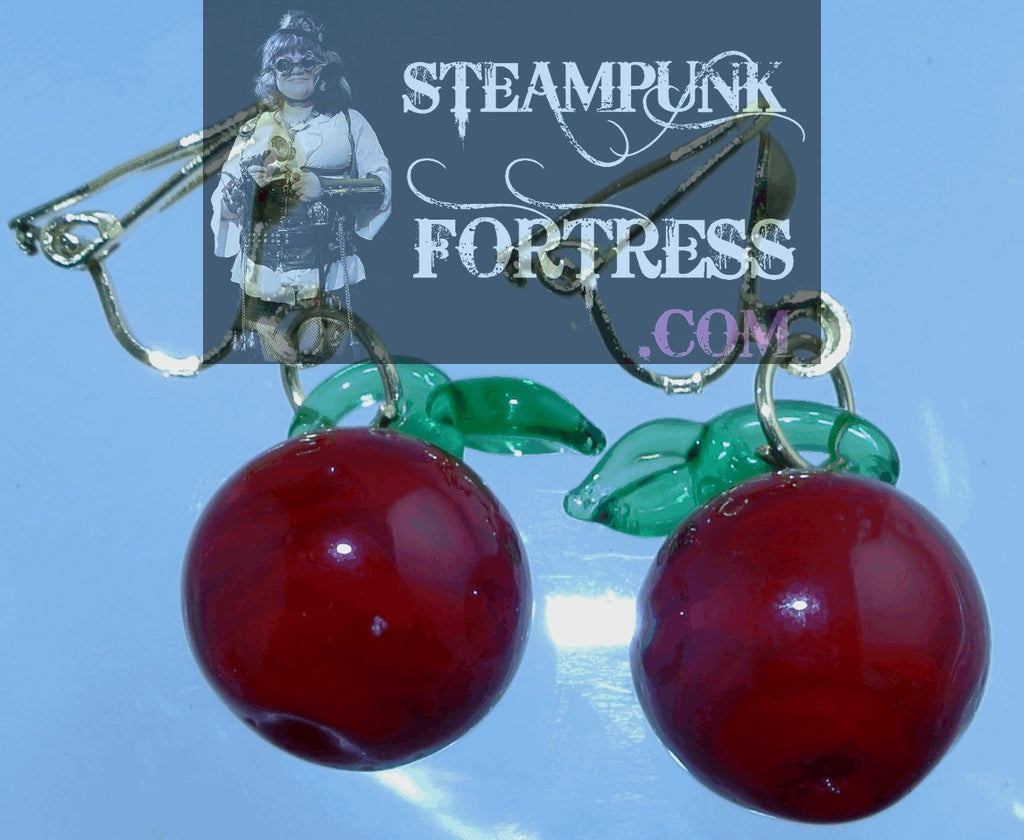 CLIPS GOLD APPLES RED LAMPWORK GLASS CLIP ON EARRINGS TEACHER GIFT STARR WILDE STEAMPUNK FORTRESS