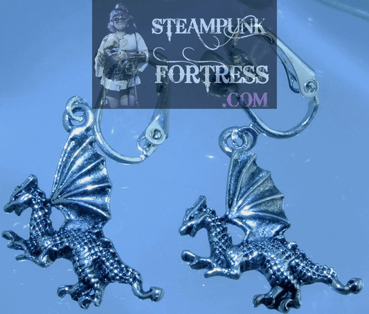 CLIPS SILVER DRAGONS SMALL FLYING CLIP ON EARRINGS GAME OF THRONES COSPLAY COSTUME STARR WILDE STEAMPUNK FORTRESS