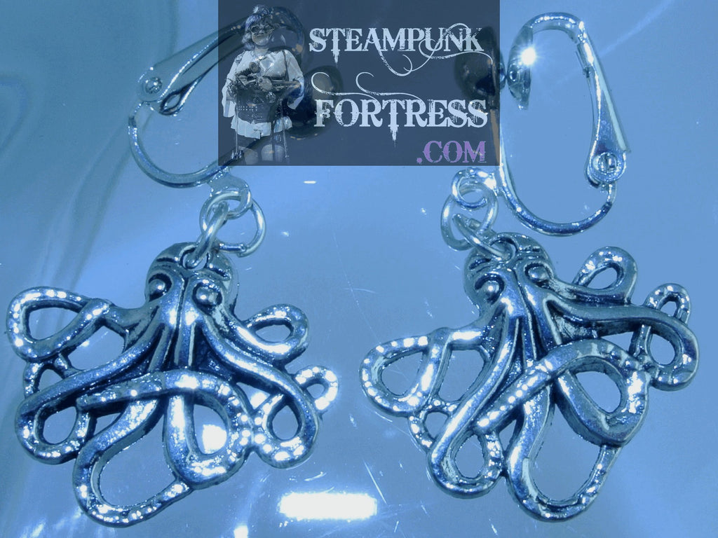 CLIPS SILVER OCTOPUS MEDIUM CLIP ON EARRINGS ARIEL UNDER THE SEA COSPLAY COSTUME HALLOWEEN STARR WILDE STEAMPUNK FORTRESS