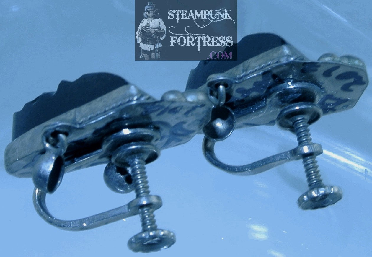 CLIPS SILVER SCREWBACK TIKI MAN ONYX GEMSTONE SILVER CLIP ONS EARRINGS STARR WILDE STEAMPUNK FORTRESS SET AVAILABLE