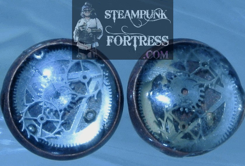 COPPER 15MM ROUND SILVER TRIANGLE GEARS AUTHENTIC GENUINE WATCH CLOCK STUDS PIERCED EARRINGS STARR WILDE STEAMPUNK FORTRESS