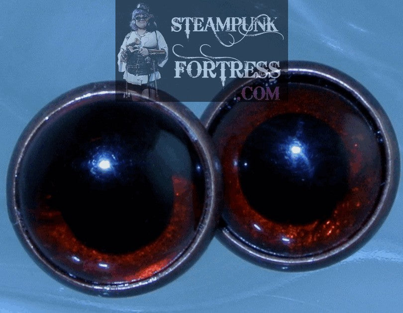 COPPER EYES RED COPPER 15MM ROUND PIERCED EARRINGS STUDS HALLOWEEN STARR WILDE STEAMPUNK FORTRESS