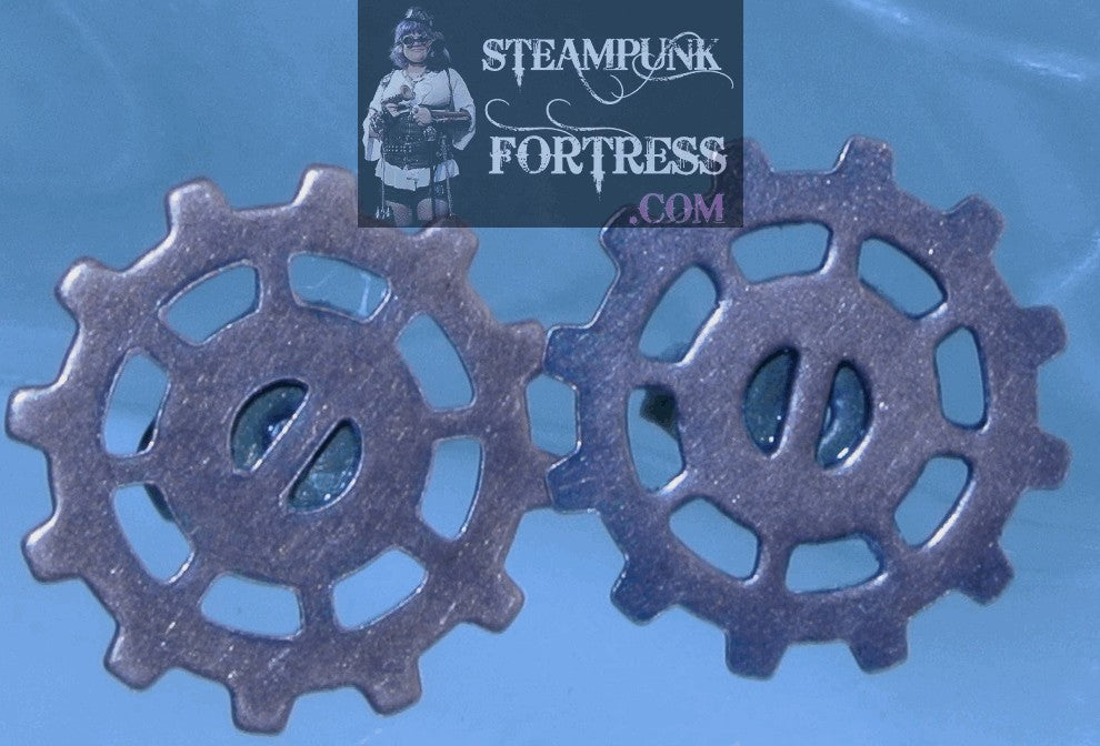 COPPER GEARS SPOKE STUDS PIERCED EARRINGS WATCH CLOCK STARR WILDE STEAMPUNK FORTRESS