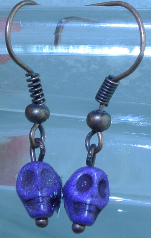 COPPER SKULLS HOWLITE PURPLE TINY GEMSTONES PIRATE HALLOWEEN COPPER PIERCED EARRINGS STARR WILDE STEAMPUNK FORTRESS