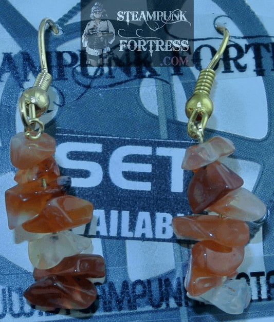 GOLD AGATE RED 7 CHIPS GEMSTONE PIERCED EARRINGS SET AVAILABLE STARR WILDE STEAMPUNK FORTRESS