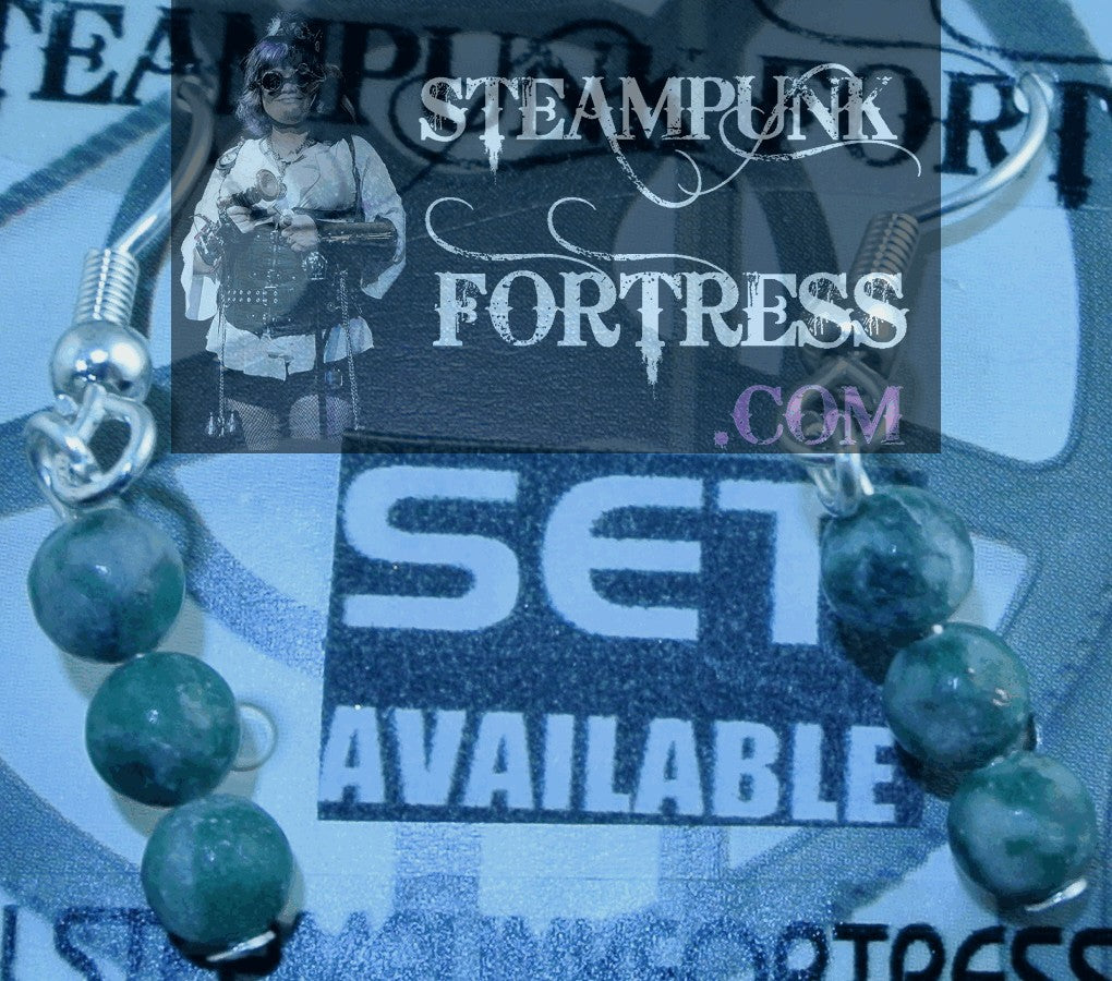 SILVER AGATE TREE 3 ROUNDS GEMSTONES STONES PIERCED EARRINGS SET AVAILABLE STARR WILDE STEAMPUNK FORTRESS