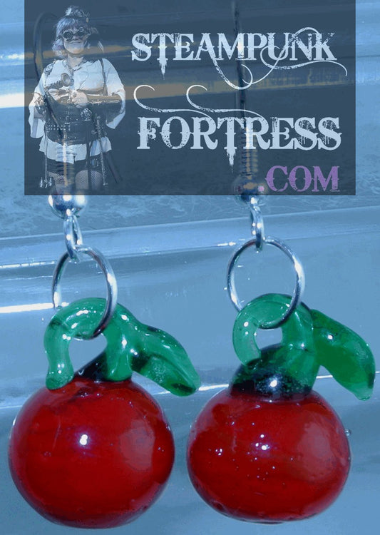 SILVER APPLES RED LAMPWORK GLASS PIERCED EARRINGS TEACHERS GIFTS STARR WILDE STEAMPUNK FORTRESS 