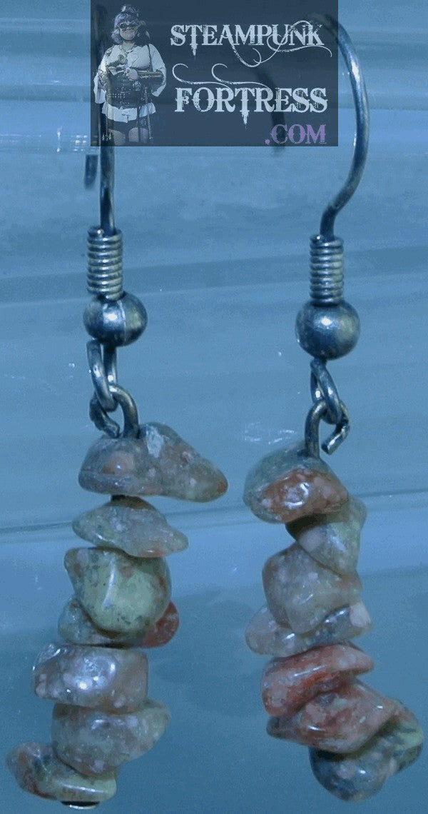 SILVER JASPER AUTUMN 7 CHIPS GEMSTONES STONES PIERCED EARRINGS SET AVAILABLE STARR WILDE STEAMPUNK FORTRESS