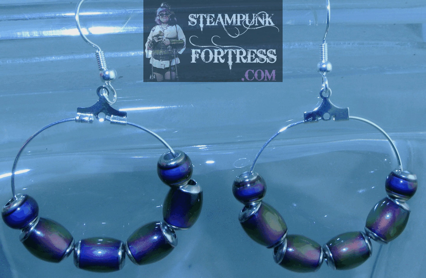 SILVER MOOD COLOR CHANGING BEADS 6 HOOP PIERCED EARRINGS STARR WILDE STEAMPUNK FORTRESS