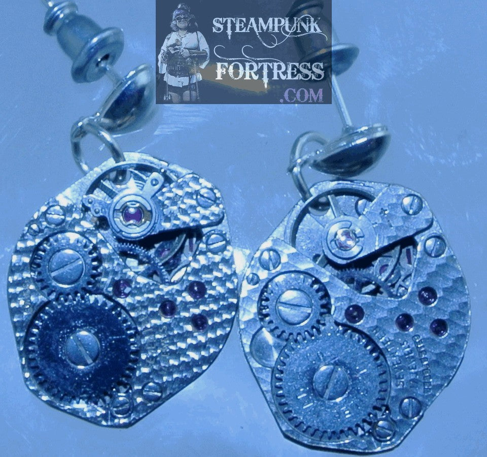 SILVER MOVEMENTS HAMMERED COMPLETE AUTHENTIC GENUINE WATCH CLOCK HEART STUDS PIERCED EARRINGS STARR WILDE STEAMPUNK FORTRESS