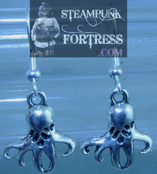 SILVER OCTOPUS 5 LEG PIERCED EARRINGS ARIEL UNDER THE SEA COSPLAY COSTUME HALLOWEEN STARR WILDE STEAMPUNK FORTRESS