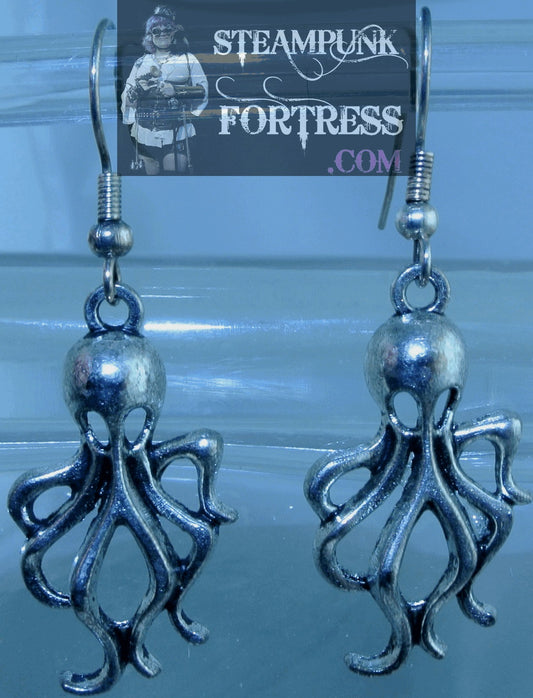 SILVER OCTOPUS SKINNY SILVER PIERCED EARRINGS ARIEL UNDER THE SEA COSPLAY COSTUME STARR WILDE STEAMPUNK FORTRESS