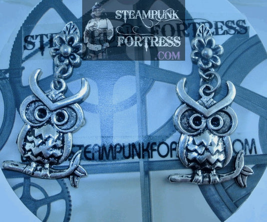 SILVER OWLS FLOWERS STUDS PIERCED EARRINGS HARRY POTTER COSPLAY COSTUME HALLOWEEN STARR WILDE STEAMPUNK FORTRESS