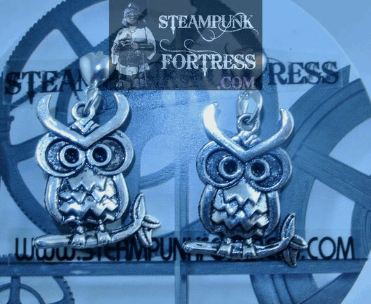 SILVER OWLS HEART STUDS PIERCED EARRINGS HARRY POTTER COSPLAY COSTUME HALLOWEEN STARR WILDE STEAMPUNK FORTRESS