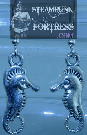 SILVER SEAHORSE PIERCED EARRINGS ARIEL AQUAMAN MAGICIANS FILLORY UNDER THE SEA COSPLAY COSTUME HALLOWEEN STARR WILDE STEAMPUNK FORTRESS