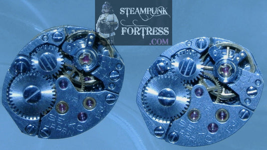 SILVER SEIKO MOVEMENTS COMPLETE AUTHENTIC GENUINE WATCH CLOCK STUDS PIERCED EARRINGS STARR WILDE STEAMPUNK FORTRESS