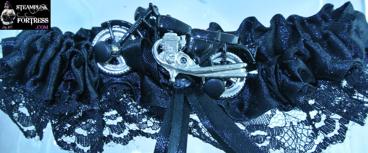 BLACK MOTORCYCLE BLACK RED SILVER WEDDING CLUB LACE GARTER COSPLAY COSTUME HALLOWEEN STARR WILDE STEAMPUNK FORTRESS