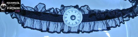 BLACK SHEER STRETCH WHITE CLOCK WATCH FACE DIAL GARTER SET AVAILABLE STARR WILDE STEAMPUNK FORTRESS