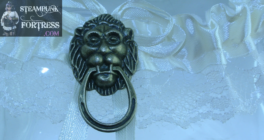CREAM BRASS LION LARGE DOOR KNOCKER WHITE LACE GARTER ASLAN CHRONICLES OF NARNIA GAME OF THRONES COSPLAY COSTUME HALLOWEEN STARR WILDE STEAMPUNK FORTRESS