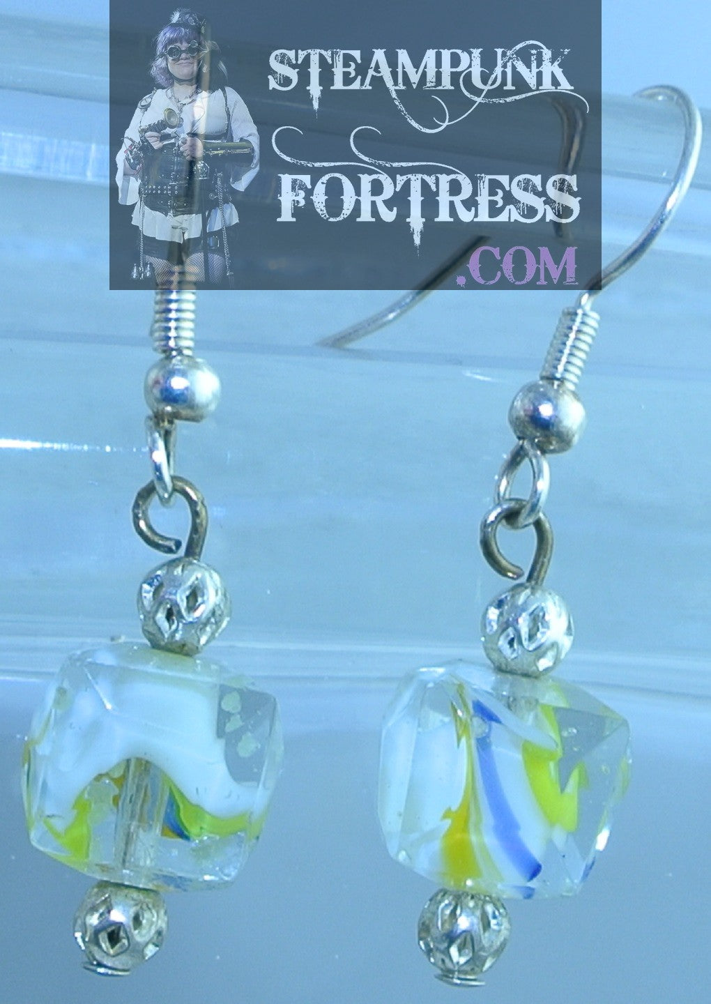 GLOW IN THE DARK SILVER YELLOW CLEAR BEADS FILIGREE PIERCED EARRINGS SET AVAILABLE STARR WILDE STEAMPUNK FORTRESS